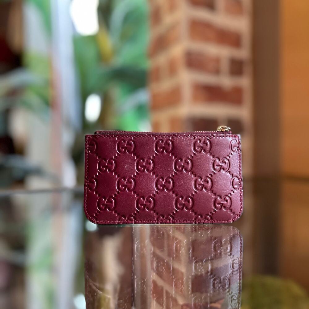 GUCCI Burgundy Embossed GG Leather Key Pouch